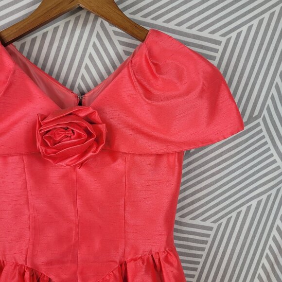 Vintage 80s Girls Handmade Party Dress Size 8 10 Pink Taffeta Princess Flower - Picture 4 of 6